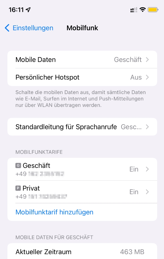 Dual-SIM Einstellungen iOS